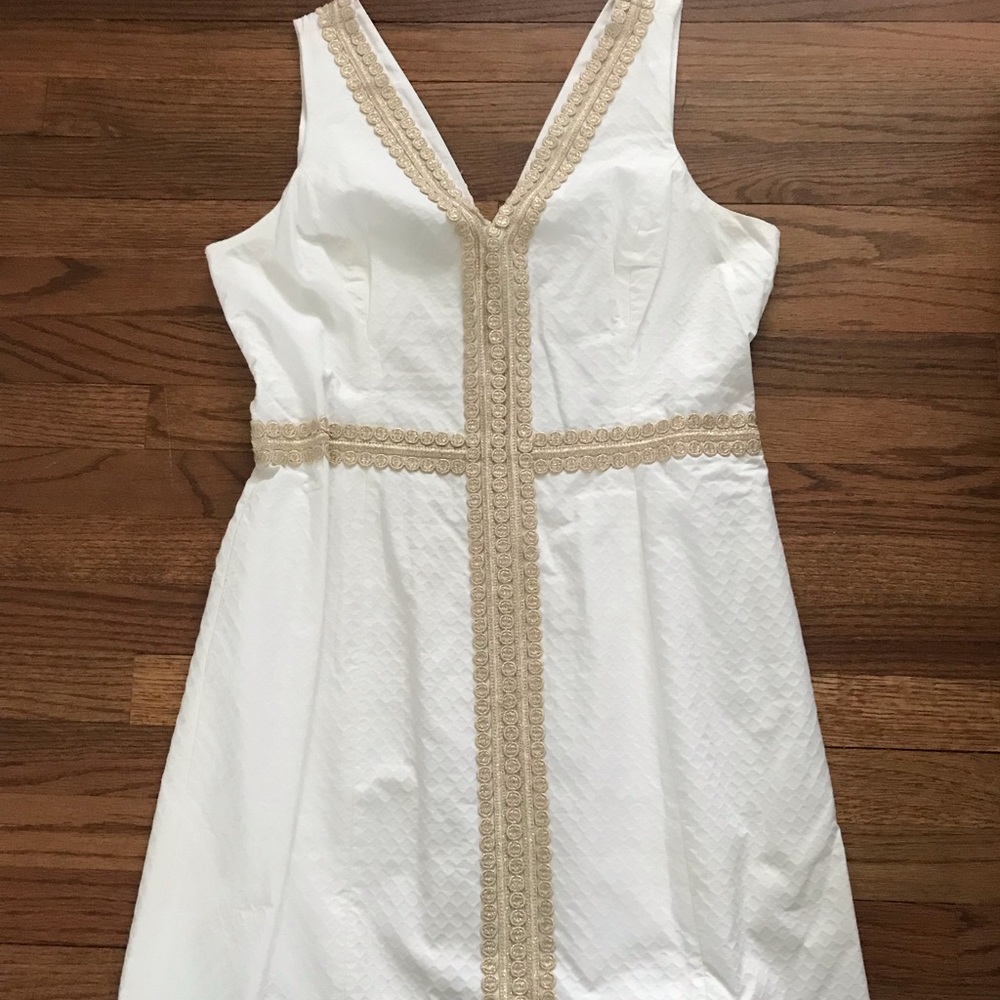 Lilly Pulitzer White and Gold Dress, Size 14